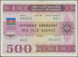 500 Manat 1993, P.13B, Several Folds, Rounded Corners And Brownish Stains. Seldom Offered And Rare! Condition: F+... - Azerbaïjan