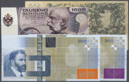 Set Of 4 Different Notes Containing 1 "fun" Note 1000 Schilling With Portrait Franz Joseph (offset Printed On... - Austria