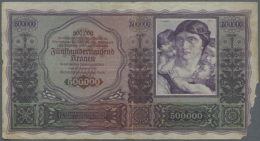 500.000 Kronen 1922 P. 84a, Large Size Note, Unfortunately With A Larger Missing Part At Lower Right Corner, A... - Austria