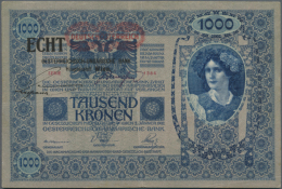 1000 Kronen ND(1919) P. 58 With Black Overprint "ECHT", Center Folds, Light Horizontal Fold, Handling In Paper, No... - Austria