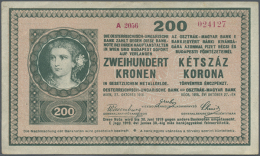 200 Kronen 1918, P.24, Nice And Attractive Note With A Few Folds And Slightly Stained Paper. Condition: VF (D) - Austria
