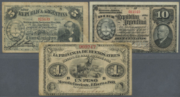 Set With 3 Banknotes Containing 5 And 10 Centavos 1890, Ley 2707, P.209 And 210 And 1 Peso 1869 Issued By La... - Argentina