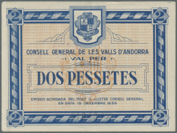 2 Pessetes 1936 P. 2, Light Center Fold, Paper Irritation Along Left Border, Crisp And No Holes Or Tears,... - Andorra