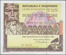 Set Of 3 Notes 10.000, 15.000 And 20.000 Leke 1996 P. NL, In Condition 2x AUNC, 1x VF+, Nice Set. (3 Pcs) (D) - Albania