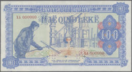 100 Leke ND Specimen P. 46Ab, Blue Color, Zero Serial Numbers, Light And Tiny Ink Stains At Left, Right And Lower... - Albania