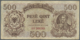 500 Leke 1947 P. 22, Used With Folds And Stain In Paper, Minor Border Tears, Stronger Center Fold, No Holes,... - Albania