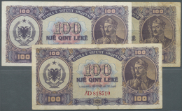 Set Of 3 Notes 100 Leke 1947 P. 222, With Prefix AA (F-), AB (VF-) And AD (F), Nice Set. (3 Pcs) (D) - Albania