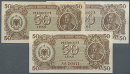 Set Of 3 Banknotes 50 Leke 1947 P. 20, 2x With Prefix AD, 1x With Prefix AA, The First Two In VF+ With Foxing And... - Albania