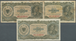 Set Of 3 Notes 10 Leke 1947 P. 19, With Prefix 2x AC And 1x AB, All Notes In AF Condition. Nice Set. (3 Pcs) (D) - Albania