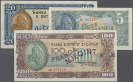 Set Of 3 Notes Containing 5,20,100 Franga 1945 P. 15-17, UNC, Only The 100 Is AUNC With A Light Corner Fold At... - Albania