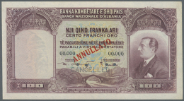 100 Franke Ari ND(1926) Specimen P. 4s, Light Fold At Right Border, In Condition: XF+. (D) - Albania