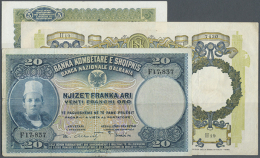 Set Of 3 Notes Containing 20 Franka Ari ND(1926) P. 3a (F), 5 Franga ND(1939) P. 6a (pressed, F) And 20 Franga... - Albania