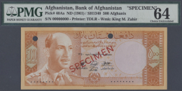 500 Afghanis SH1340 / ND(1961) SPECIMEN, P.40As, PMG Graded 64 Choice Uncirculated (R) - Afghanistan