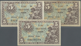 Kleines Lot Mit 3 Banknoten Der Kopfgeldserie Zu 5 DM 1948, Ro.236a In Schöner Umlauferhaltung Mit... - Other & Unclassified