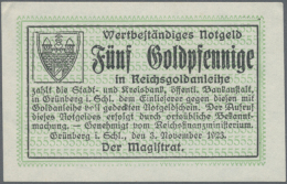 Grünberg, Schlesien, Stadt, 5 GPf., 3.11.1923, 2 Mm Eckbug Oben Links, Sonst Kassenfrisch, Seltener Schein (D) - Other & Unclassified