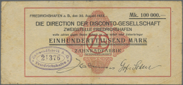 Friedrichshafen, Zahnradfabrik AG, 100 Tsd. Mark, 30.8.1923, Scheck Auf Disconto-Gesellschaft, Papier... - Other & Unclassified