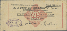 Friedrichshafen, Zahnradfabrik AG, 100 Tsd. Mark, 16.8.1923, Scheck Auf Disconto-Gesellschaft, Erh. III-IV, Nicht... - Other & Unclassified