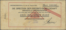 Friedrichshafen, Maybach-Motorenbau, 3 Mio. Mark, 23.8.1923, Datum Gedruckt, Fleckig, Erh. III-IV, Weder Nennwert... - Other & Unclassified