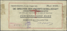 Friedrichshafen, Dornier Metallbauten, 50 Tsd. Mark, 9.8.1923, Datum Gedruckt, An Den Seitenrändern Mit... - Other & Unclassified