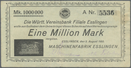 Esslingen, Maschinenfabrik Esslingen, 1 Mio. Mark, 2.8.1923, Reihe A, Graugrünes Papier, Erh. III (D) - Other & Unclassified