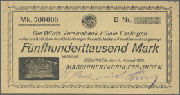 Esslingen, Maschinenfabrik Esslingen, 500 Tsd. Mark, 11.8.1923, Reihe B, Gelbes Papier, Erh. II-III (D) - Other & Unclassified