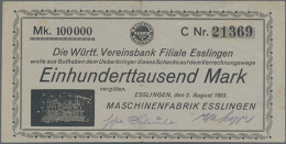 Esslingen, Maschinenfabrik Esslingen, 100 Tsd. Mark, 2.8.1923, Reihe C, Graues Papier, Erh. II-III (D) - Other & Unclassified