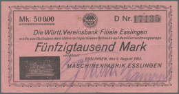 Esslingen, Maschinenfabrik Esslingen, 50 Tsd. Mark, 2.8.1923, Reihe D, Rotes Papier, Erh. II-III (D) - Other & Unclassified