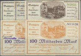 Brackenheim, Amtskörperschaft, 5, 10, 50, 100 (2) Mrd. Mark, 29.10.1923, Erh. III, Total 5 Scheine (D) - Other & Unclassified