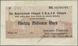 Ebingen, Gebrüder Friederich, 50 Mio. Mark, O. D. (nur 1923 Gedruckt), Scheck Auf Gewerbebank, Erh. III- (D) - Other & Unclassified