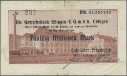 Ebingen, Gebrüder Friederich, 50 Mio. Mark, 2.10.1923 (Datum Handschriftlich), Scheck Auf Gewerbebank, Erh. IV... - Other & Unclassified