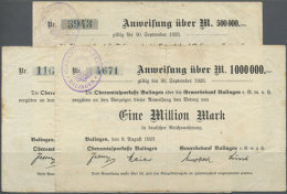 Balingen, Oberamtssparkasse Und Gewerbebank, 500 Tsd., 1 Mio. (2) Mark, 8.8.1923 - 30.9.1923, 1 Mio. Mit Stempel... - Other & Unclassified