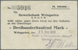 Baienfurt, Metall-und Eisengießerei "Meteor", 300 Tsd. Mark, 21.8.1923 (Datum Gestempelt), 500 Tsd. Mark,... - Other & Unclassified