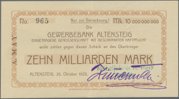 Altensteig, Möbelfabrik A. May, 10 Mrd. Mark, 25.10.1923, Scheck Auf Gewerbebank, Nominale Weder Bei Keller... - Other & Unclassified