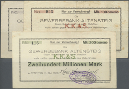 Altensteig, Karl Kaltenbach, 50 Mio. Mark, 25.9.1923; 100 Mio. Mark, 4.10.1923; 200 Mio. Mark, 11.10.1923, Erh.... - Other & Unclassified