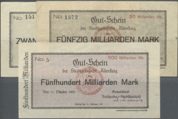 Altensteig, Stadtgemeinde, 20, 50, 500 Mrd. Mark, 11.10.1923, Erh. III (2), II; Total 3 Scheine (D) - Other & Unclassified