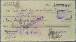 Alpirsbach, M. Beisse, 7 Mrd. Mark, 18.9.1923, Scheck Des Spar- Und Vorschuss-Verein Alpirsbach, Ort Und Datum... - Other & Unclassified