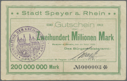 Speyer, Stadt, 200 Mio. Mark, 24.9.1923, Extrem Niedrige KN 000003, Erh. II-III (D) - Other & Unclassified