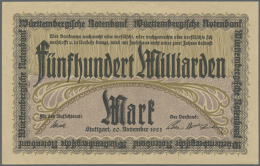 Württemberg, Württembergische Notenbank, 500 Mrd. Mark, 20.11.1923, Udr. Beidseitig Braunoliv Statt... - Other & Unclassified