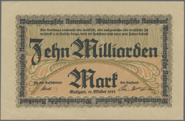 Württemberg, Württembergische Notenbank, 10 Mrd. Mark, 15.10.1923 - 30.11.1923, Erh. I-, 15.10.1923 -... - Other & Unclassified