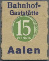 Aalen, Bahnhof-Gaststätte, 15 Pf. Ziffer Kontrollrat Grün (ca. 1947), Einheitsausgabe Der Fa.... - Other & Unclassified