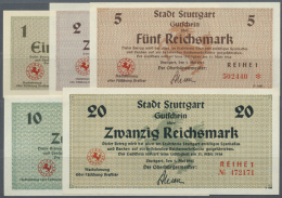 Stuttgart, Stadt, 1, 2, 5, 10, 20 Reichsmark, 1.5.1945, Erh. I, 5 Scheine (D) - Other & Unclassified