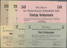 Schwäbisch Hall, Kreisverband, 1, 2, 5, 10, 20, 50 Reichsmark, 16.4.1945, Erh. I / I-, Total 6 Scheine (D) - Other & Unclassified