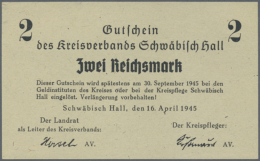 Schwäbisch Hall, Kreisverband, 2, 10, 20 RM, 16.4.1945, Erh. I, 3 Scheine (D) - Other & Unclassified