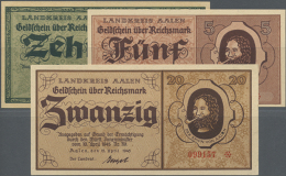 Aalen, Landkreis, 5, 10, 20 Reichsmark, 15.4.1945, Erh. I, 3 Scheine (D) - Other & Unclassified