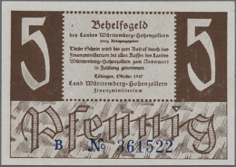 Württemberg-Hohenzollern, Finanzministerium, 5 (Serie B), 10 (Serie D, Beide No KN), 50 Pf. (KN *),... - Other & Unclassified