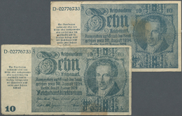 Set Mit 2 X 10 Reichsmark Der Notausgaben 1945 "Schörner-Scheine", Ro.180, In Stark Gebrauchter Erhaltung Mit... - Other & Unclassified