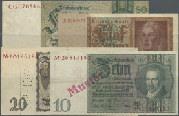 Kleines Lot Mit 4 Banknoten, Dabei 10 Reichsmark 1929 Mit Überdruck "MUSTER" Und Laufender Serie In... - Other & Unclassified