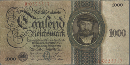 1000 Reichsmark 1924 Mit Unterdruckbuchstabe "Q" Und Serie "A", Ro.172a Mit Stärkeren Gebrauchsspuren Wie... - Other & Unclassified