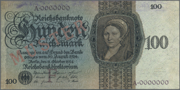 100 Reichsmark 1924 Mit Rotem Überdruck "MUSTER" Und Seriennummer A0000000, Blaue Farbreste Am Oberen Rand Und... - Other & Unclassified