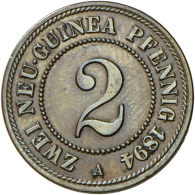 2 Neu-Guinea Pfennig 1894 A, Jaeger 702, Leichte Patina, Vz+. (D) - Other & Unclassified